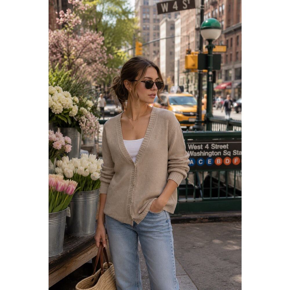 Nordstrom Linen Blend Oversized Cardigan Sweater Beige Neutral Coastal Chic L